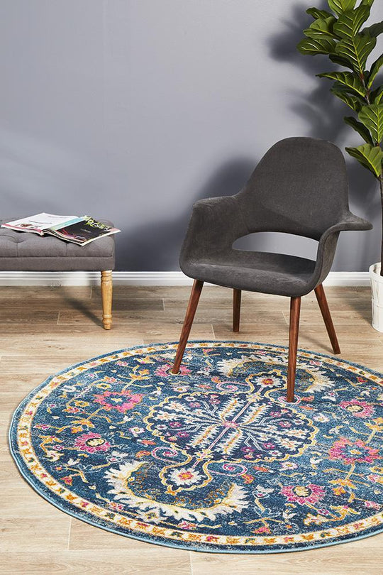 Serda Vintage Look Navy Round Rug