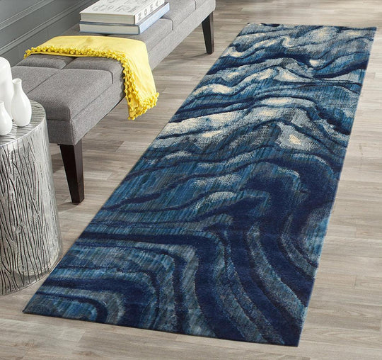 Heliya  Modern Indigo Runner Rug