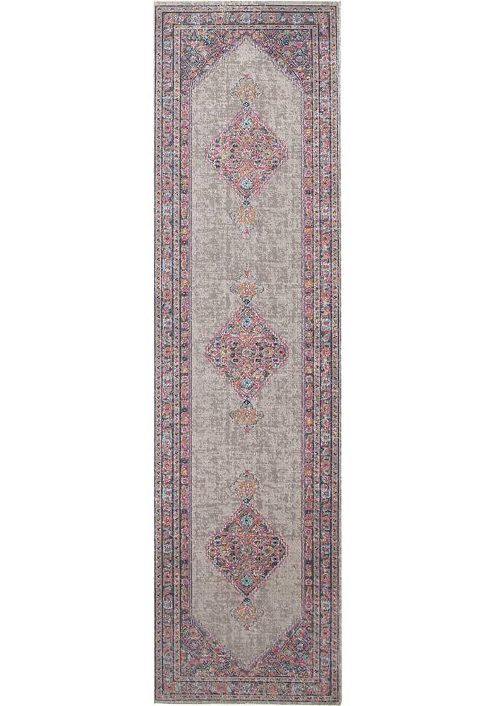 Estera Diamond Vintage-Style Grey Rug -80X300CM