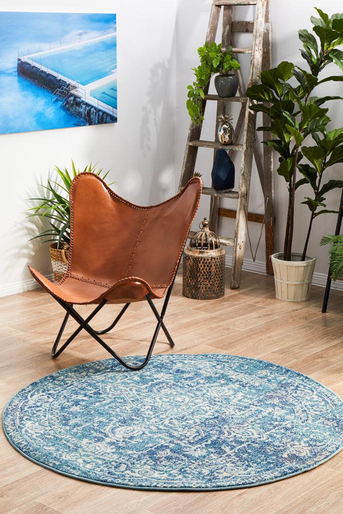 Esme Skye Blue Transitional Round Rug