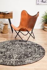 Esme Scape Charcoal Transitional Round Rug