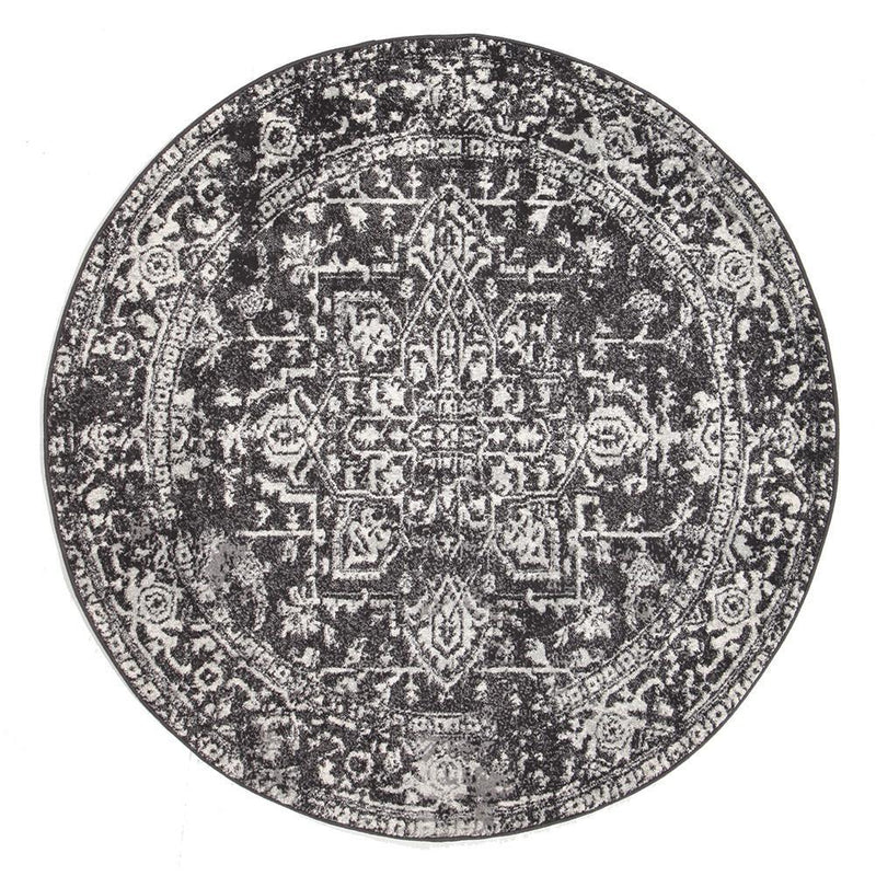 Esme Scape Charcoal Transitional Round Rug