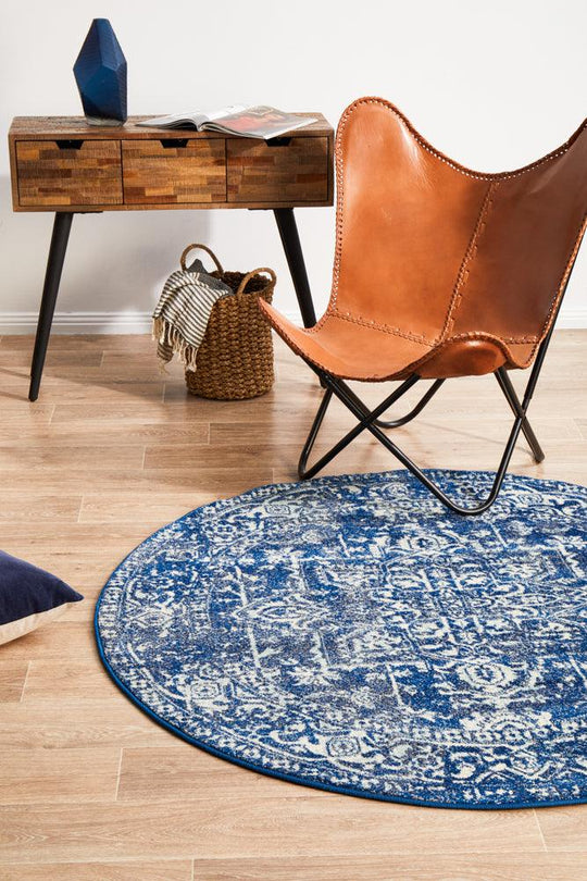 Esme Contrast Navy Transitional Round Rug