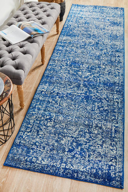 Esme Contrast Navy Transitional Runner Rug