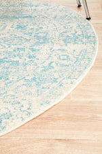 Esme Glacier White Blue Transitional Round Rug