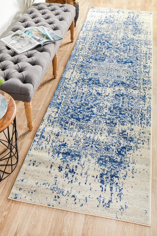 Esme White-Navy Transitional Runner Rug