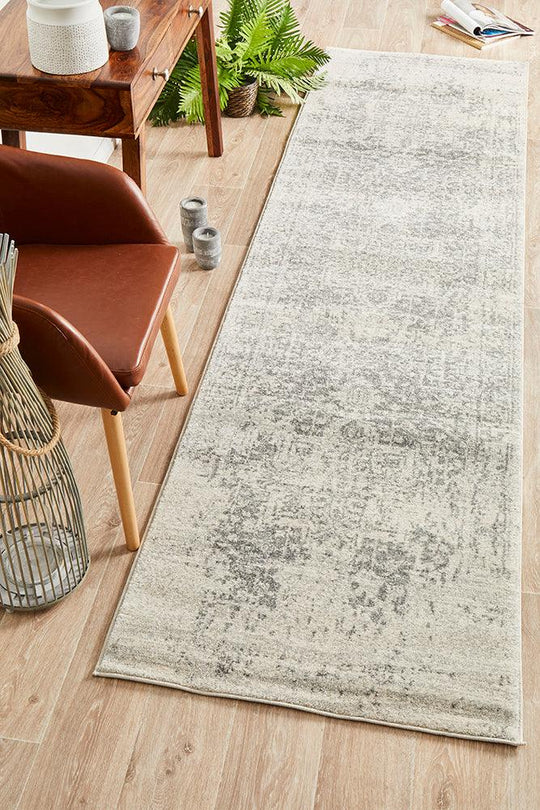 Esme Dream White Silver Transitional Runner Rug