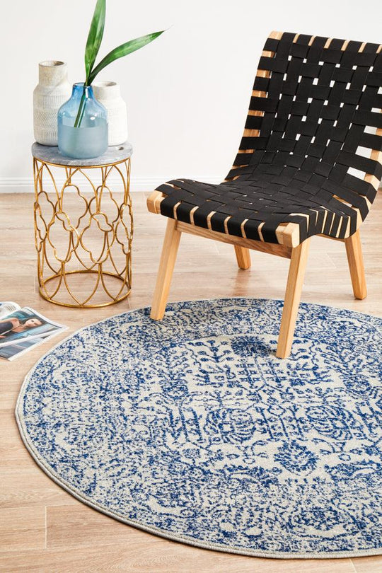Esme Frost Blue Transitional Round Rug