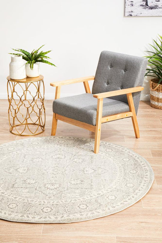 Esme Silver Flower Transitional Round Rug