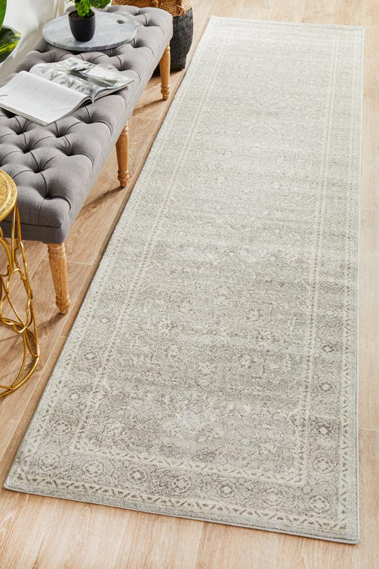 Esme Silver Flower Transitional Runner Rug