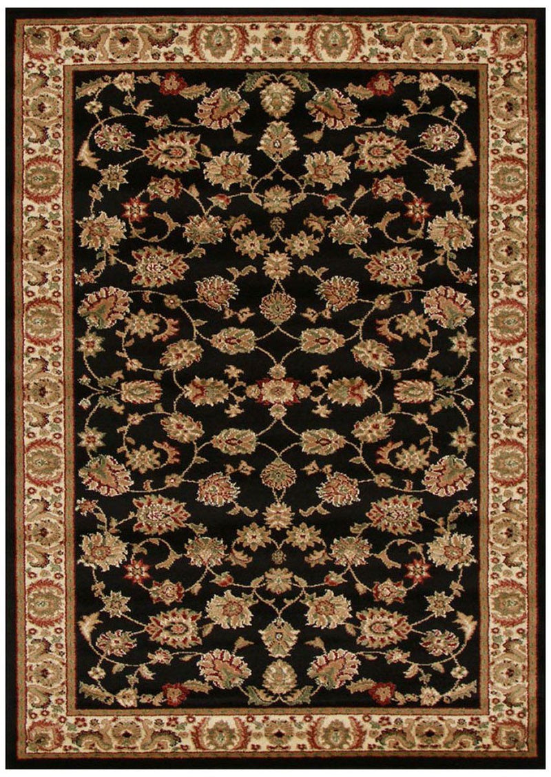 Traditional Floral Pattern Rug Black