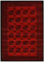 Classic Afghan Pattern Rug Red