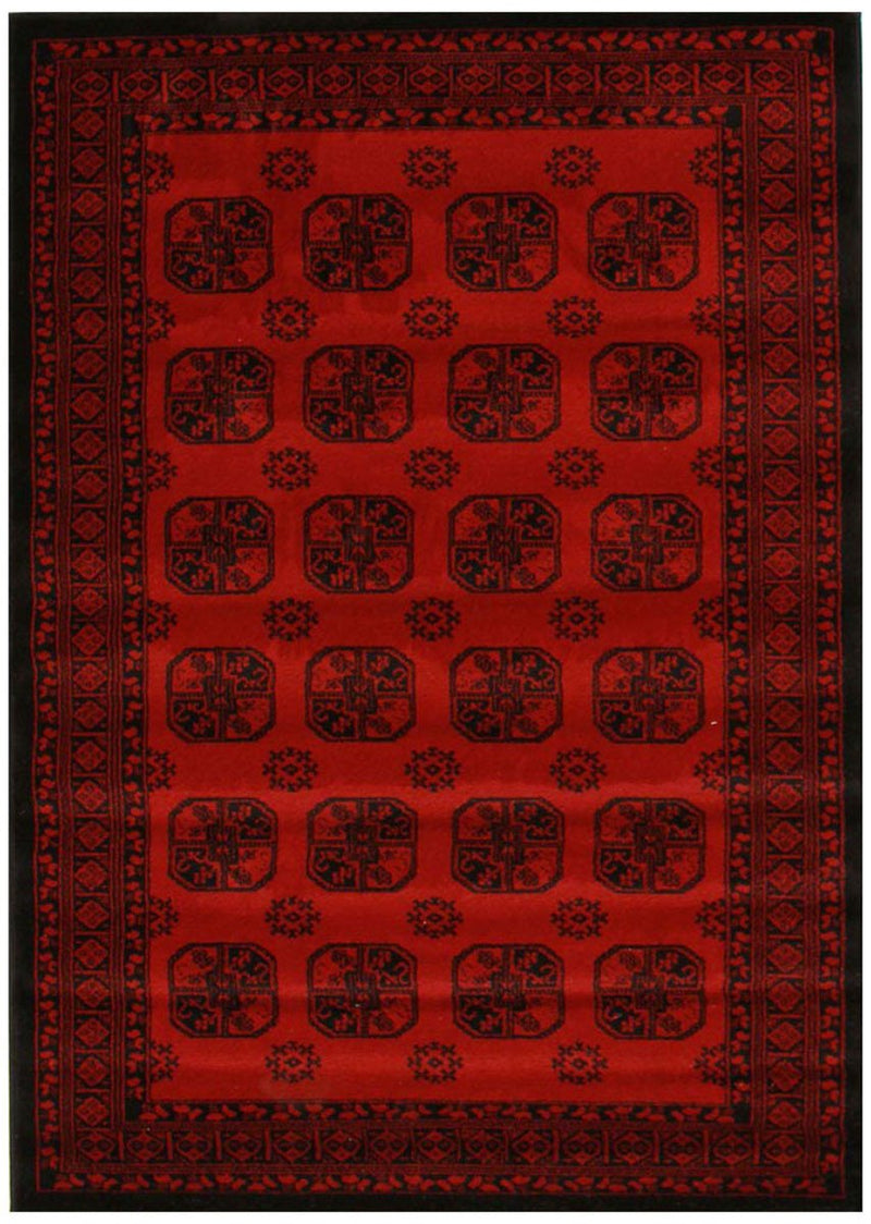 Classic Afghan Pattern Rug Red