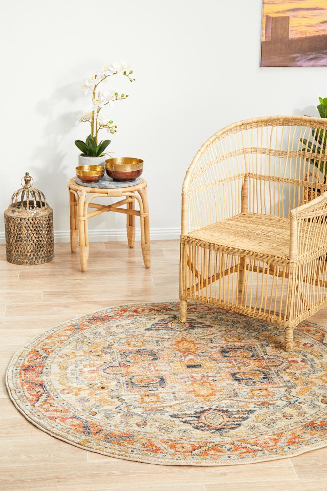 Artin Power Loomed Rust Round Rug