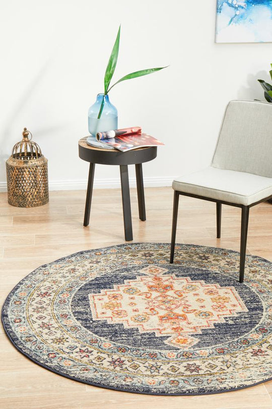 Artin Power Loomed Ecru Round Rug