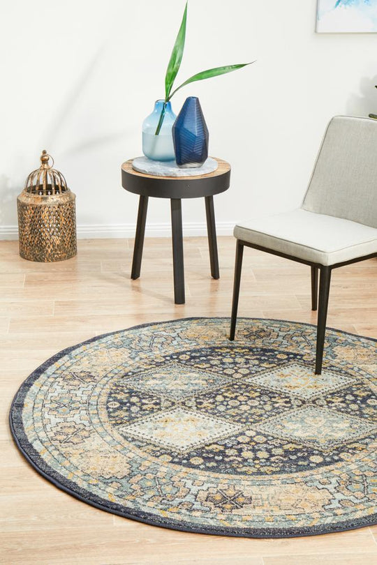 Artin Power Loomed  Navy Round Rug