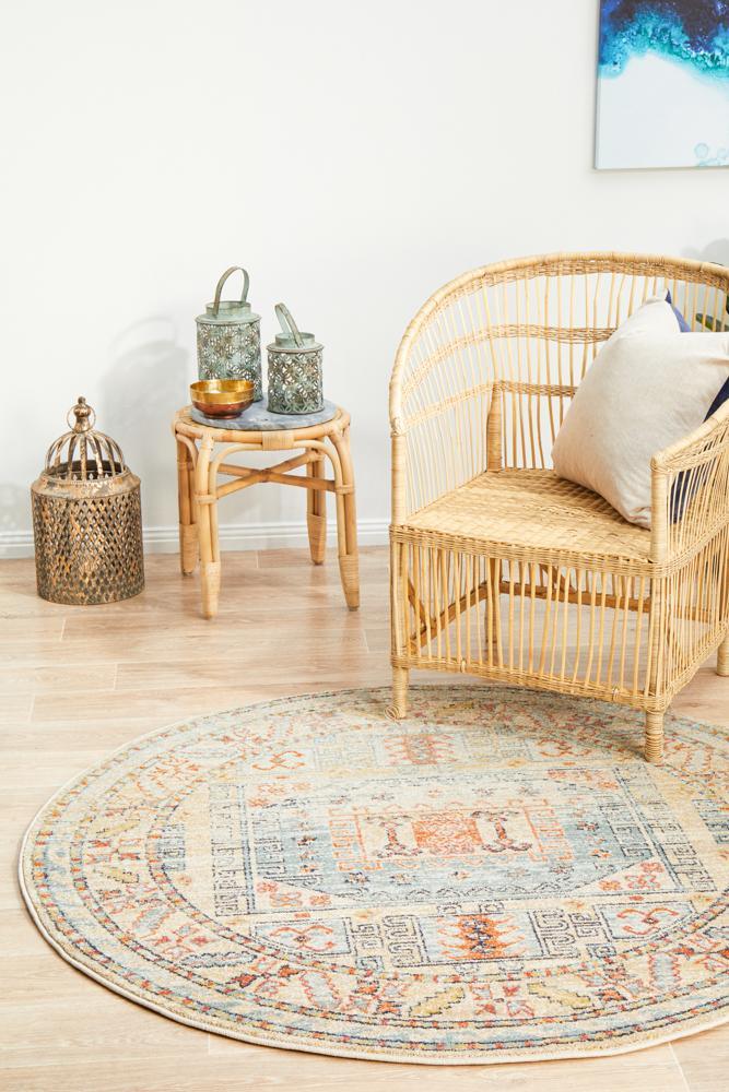 Artin Power Loomed Sky Blue Round Rug
