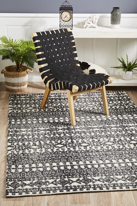 Luna  Yasmin Ivory Black Rug