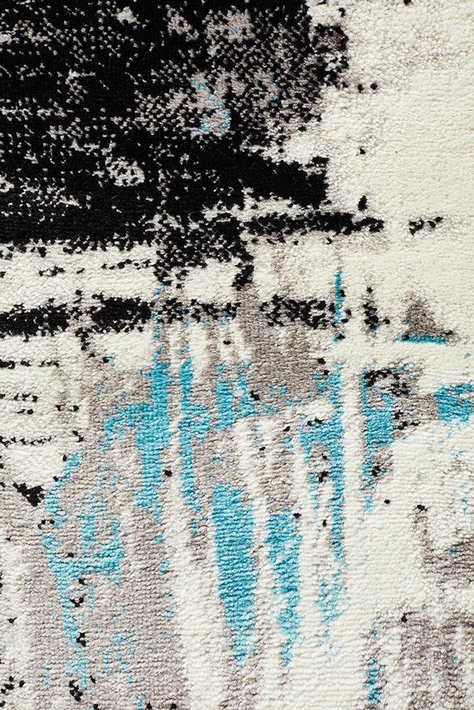 Lydia Abstract Rug Blue White Black Grey