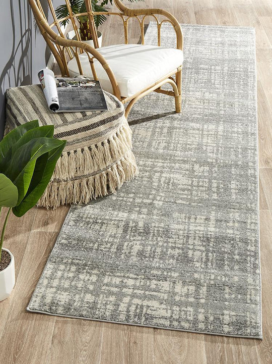 Susa Farzin  Abstract Modern Silver Grey Runner Rug