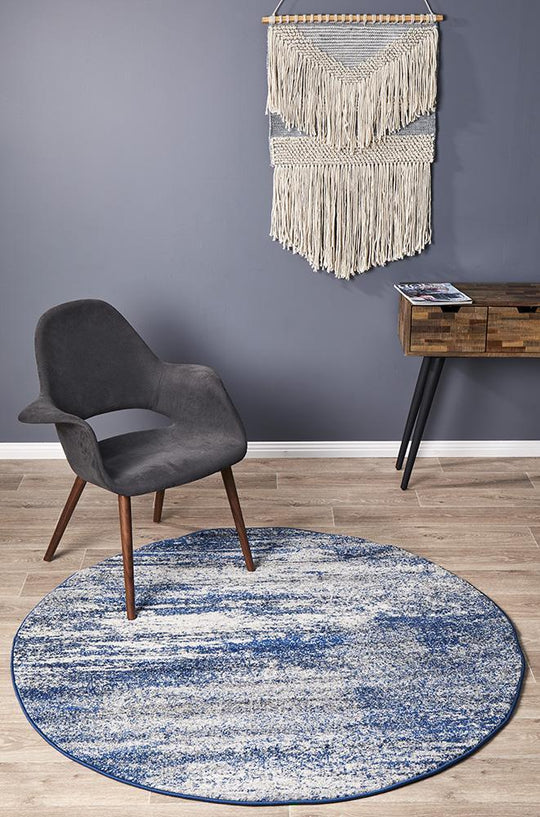Susa Jahan Dunescape Modern Blue Grey Round Rug