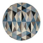 Gem Stone Designer Wool Blue  Round Rug