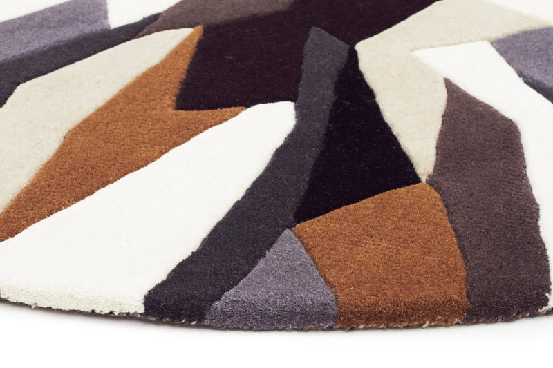 Crossroads Designer Wool Brown White Grey  Round Rug