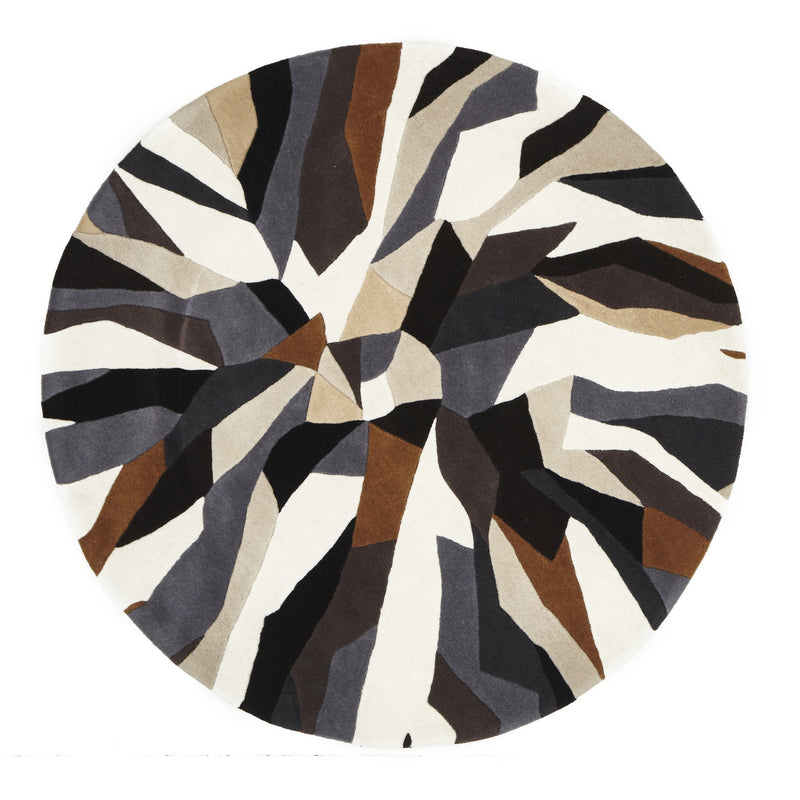 Crossroads Designer Wool Brown White Grey  Round Rug