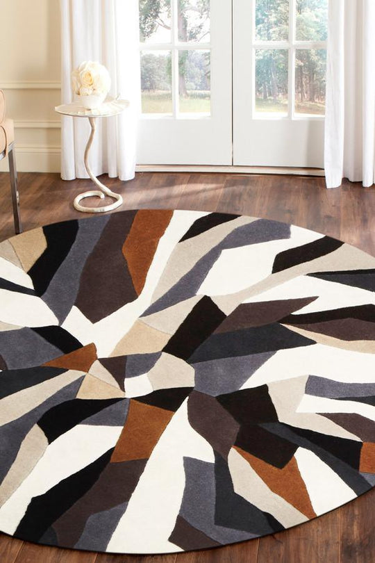 Crossroads Designer Wool Brown White Grey  Round Rug