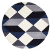 Digital Designer Wool Blue Grey White  Round Rug