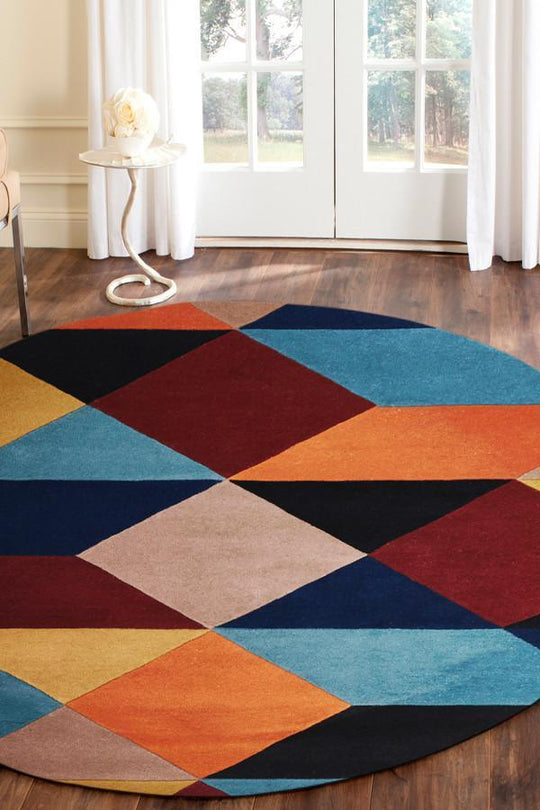 Sandy Designer Wool Rust Blue Navy  Round Rug