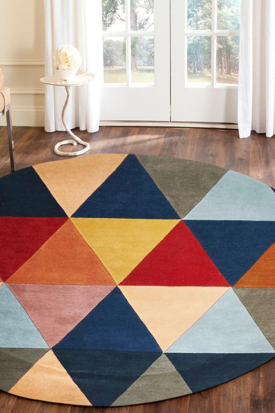Prism Designer Wool Rust Blue Navy Round Rug