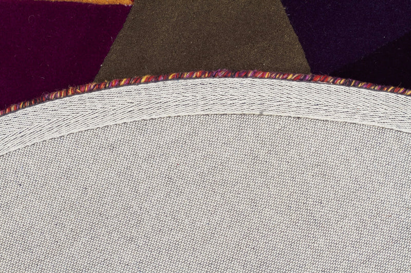 Eclectic Designer Wool Blue Rust Purple  Round Rug