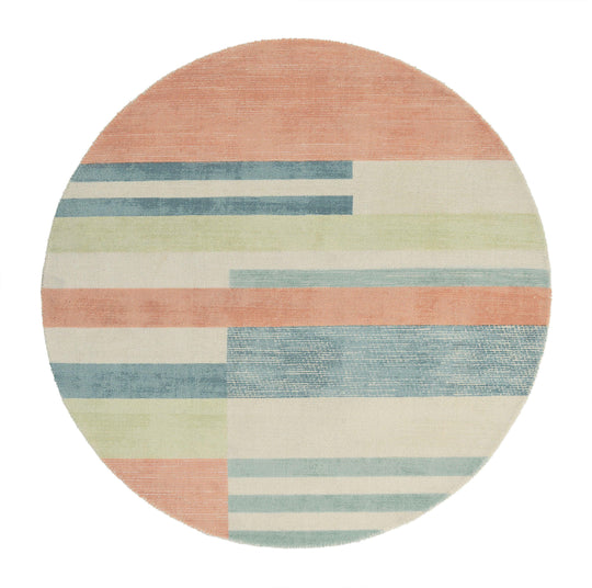 Parwa Blocks Wool Circle Round Rugs 026300 in Chalky Brights