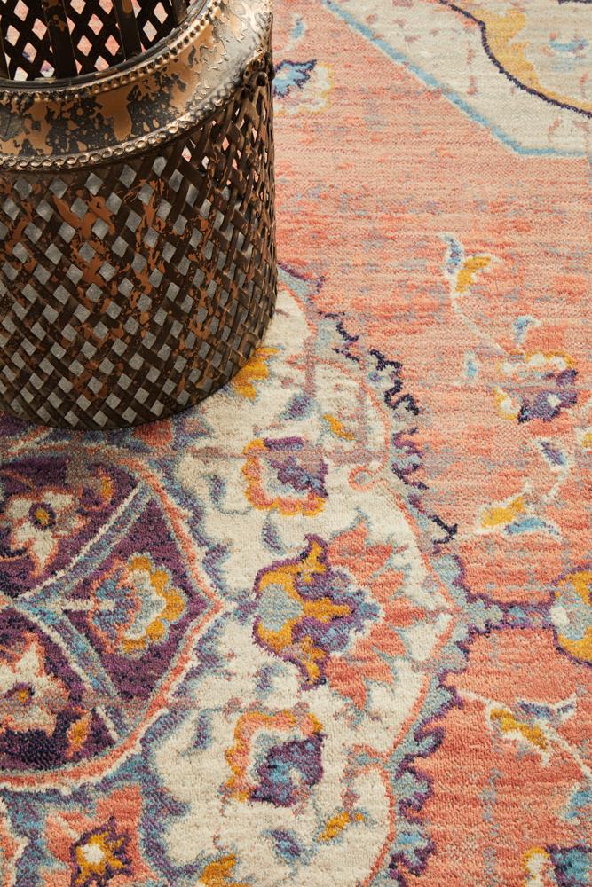 Helena Traditional Floral Terracotta Colour Modern Floor Rug