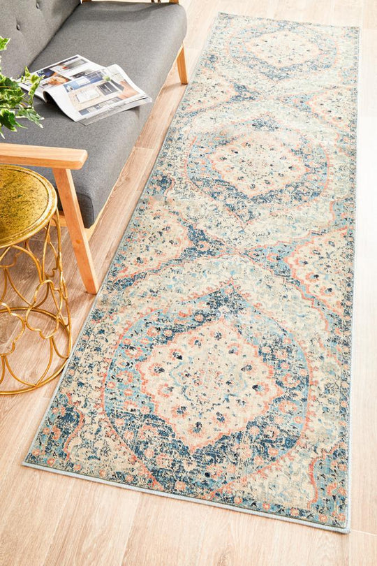 Helena Traditional Design Faded Blue Modern Floor Rug Runner