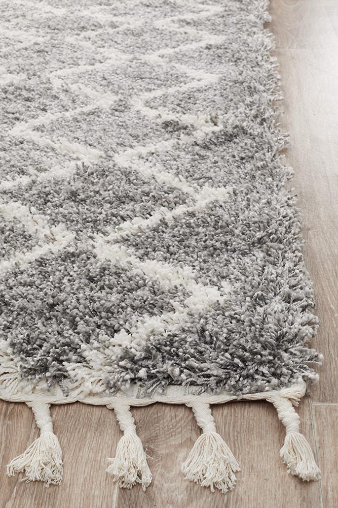 Bella Silver Fringed Runner Rug