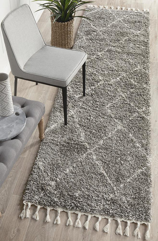 Laleh Grey Fringed Runner Rug