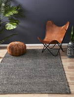 Hand Made Felted Wool Rug Black Natural
