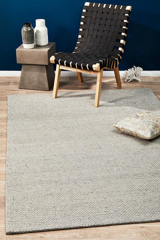 Sasha Wool Striped Rug Grey
