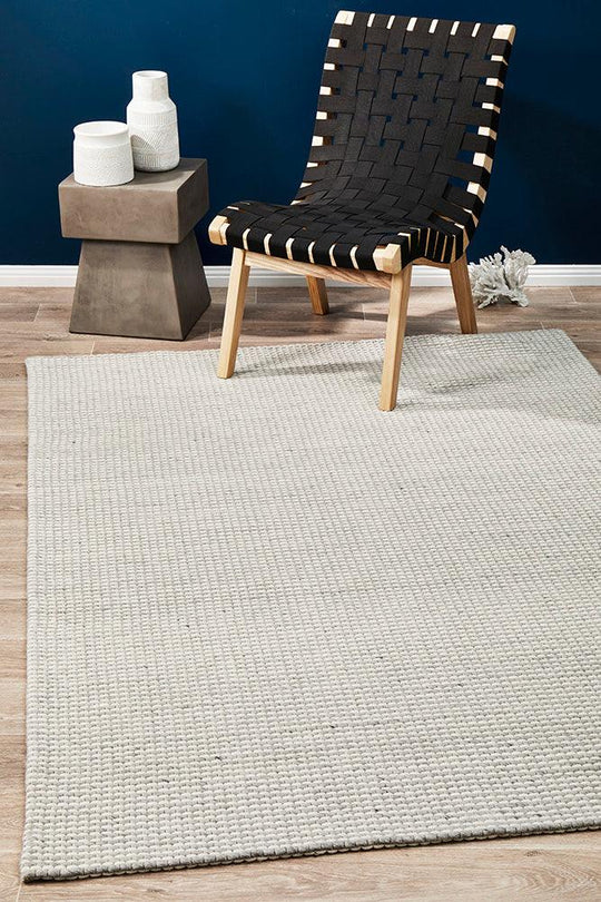 Sasha  Wool Striped Rug Grey White