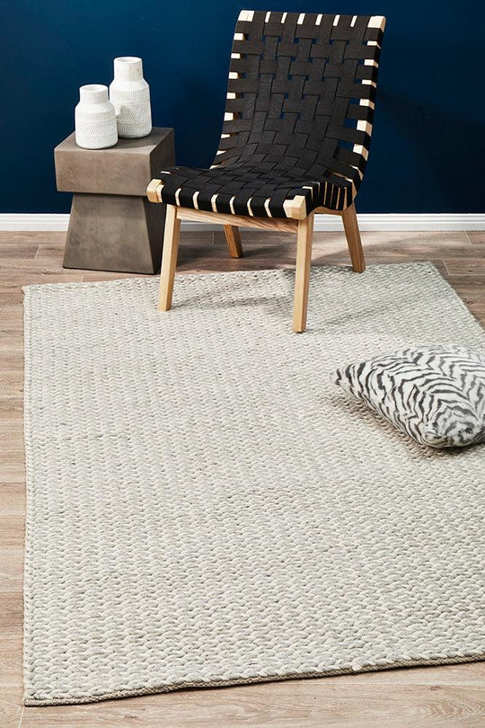 Sasha corina Woven Wool Grey White Rug