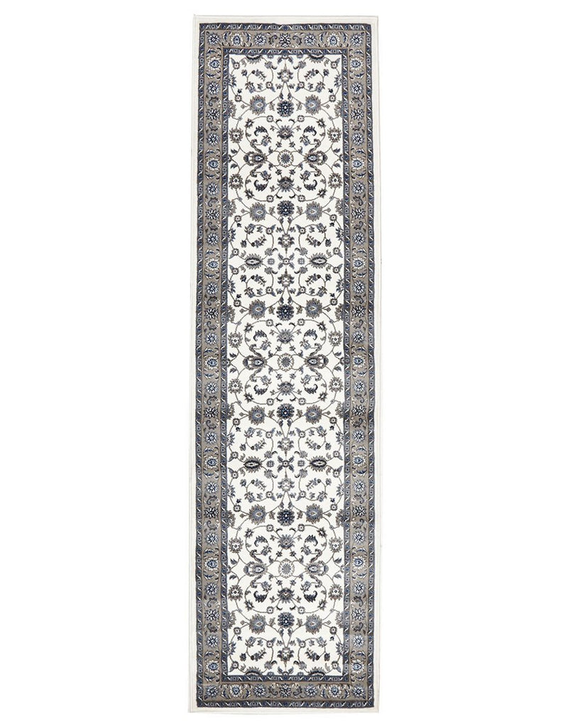 Persian Nain Design  Classic Rug Runner White with Beige Border
