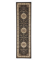 Persian Design Medallion Rug Runner Black with Ivory Border