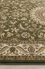 Persian design Medallion Rug Green with Ivory Border
