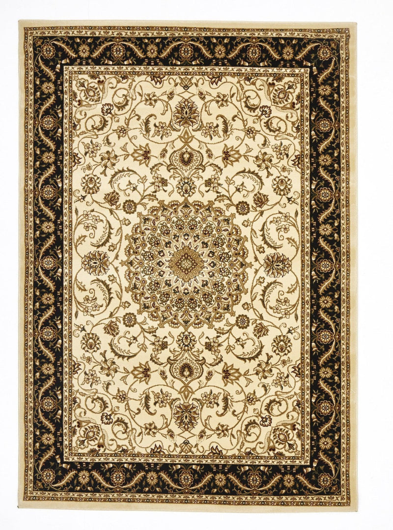 Sydney Medallion Rug Ivory with Black Border - aladdinrugs - 1