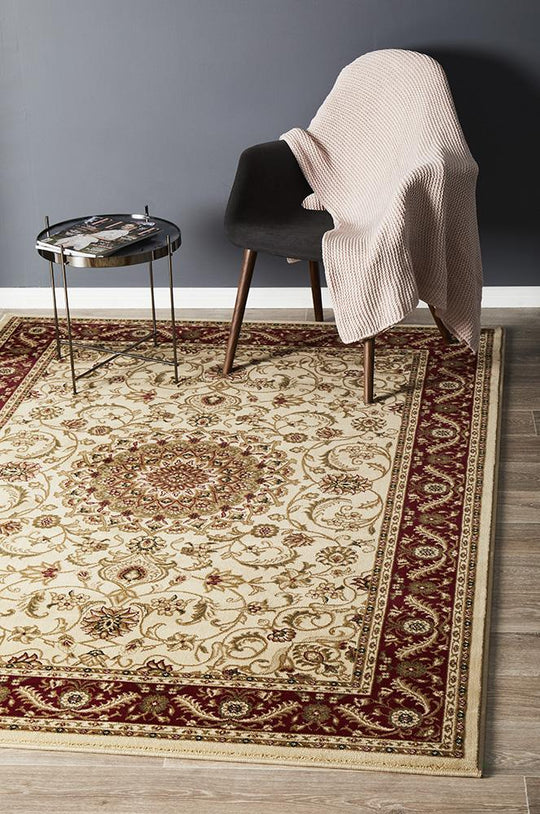 Medallion Design Rug Ivory with Red Border