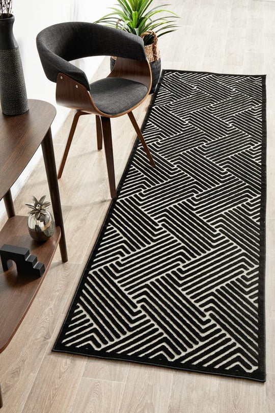Aswan Cindy Black & Gold Runner Rug